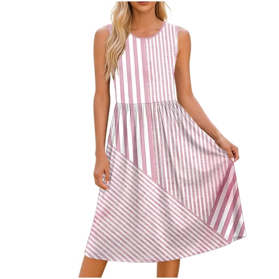 Zpanxa Sleeveless Round Neck Printed Dress Casual Shift Dress with Pockets and Scattered Floral