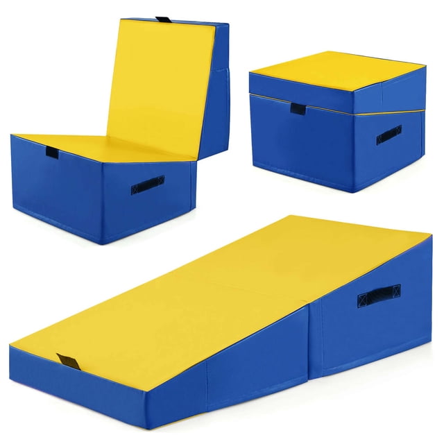 Costway Gymnastics Tumbling Mat Folding Incline Yoga Mat with Non-slip PVC Leather Yellow