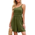 thumbnail image 2 of Women's Summer One Shoulder Strap Sleeveless Jumpsuits Casual High Waist Wide Leg Pleated Shorts Rompers Playsuits, 2 of 7