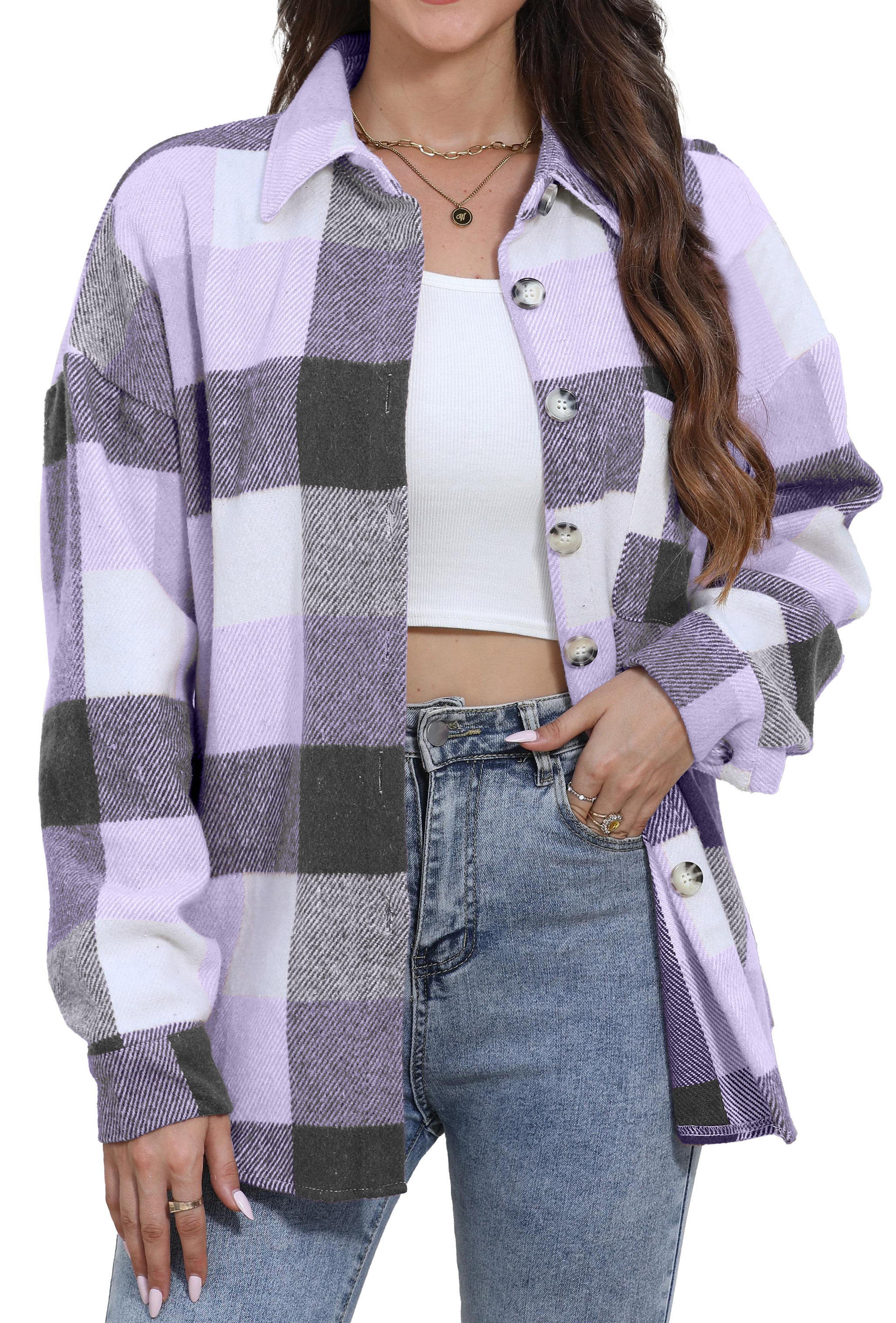 Fantaslook Women's Plaid Flannel Shacket Jacket photo 1