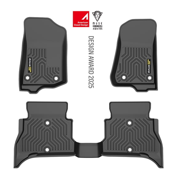 Floor Mats 3PCS Fit for Jeep Wrangler Unlimited 4XE 4 Door 2021 2022 2023 2024 2025 1st & 2nd Row All Weather Protection TPE Floor Liners Black