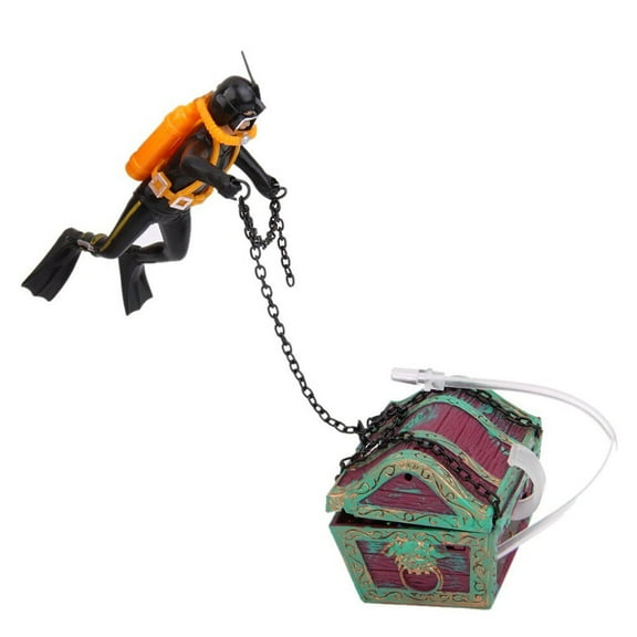 SEWCHICS Aquarium Decoration Treasure Diver Ornament with Floating Chest and Swinging Divers for Fish Tank Accessories