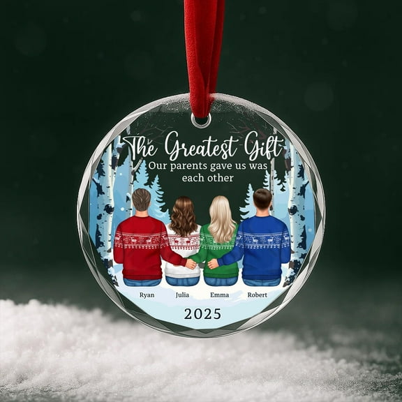 Personalized siblings family name glass ornament gift, custom brothers and sisters Christmas keepsake decoration, family names