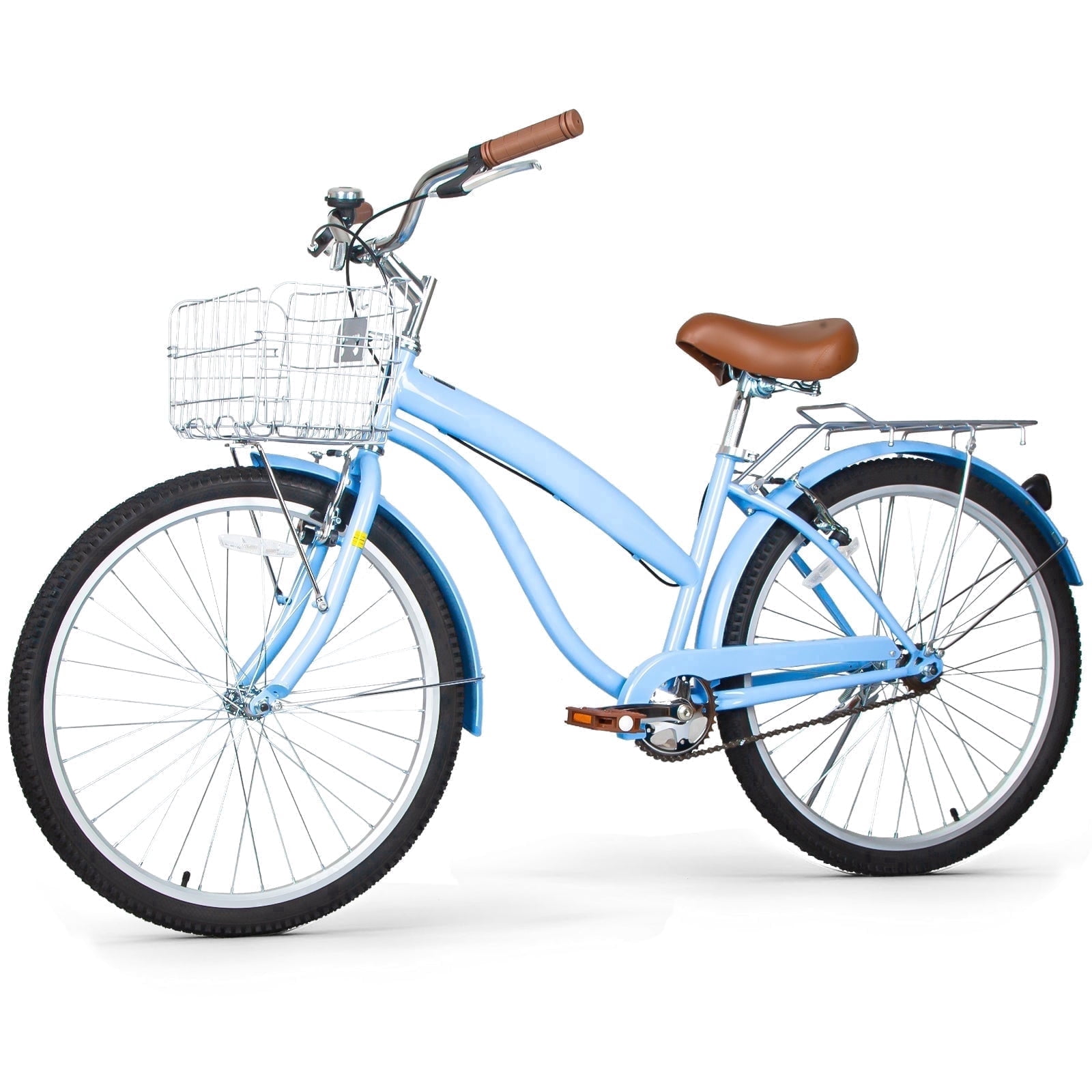 Hykolity 26 in Cruiser Bike Beach Bicycle for Women Comfortable City Bike Commuter Cycling Adult Rider Height 60-72 in with Rear Rack and Basket Blue