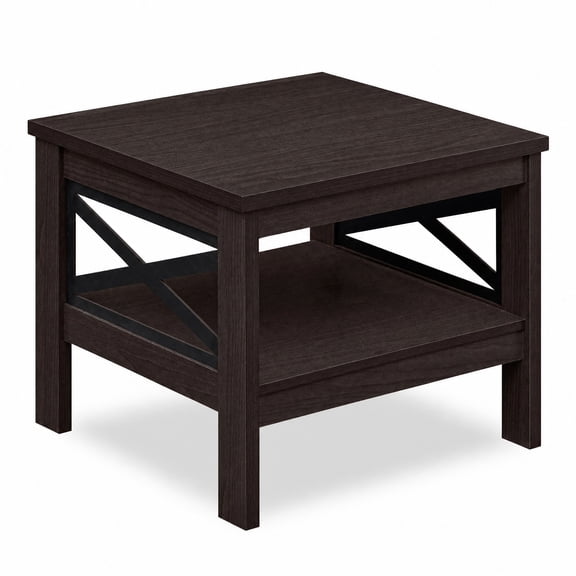 Furnibear 2 Tier Square Side Table with Storage Shelf and Farmhouse X Frame for Bedroom Living Room and Sofa Side, Brown