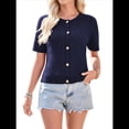 thumbnail image 3 of Cárdigan de Verano de Corta para Mujer, Tejido de Punto , Cuello Redondo, Botones, Tops, Azul Marino, Talla XL, 3 of 10