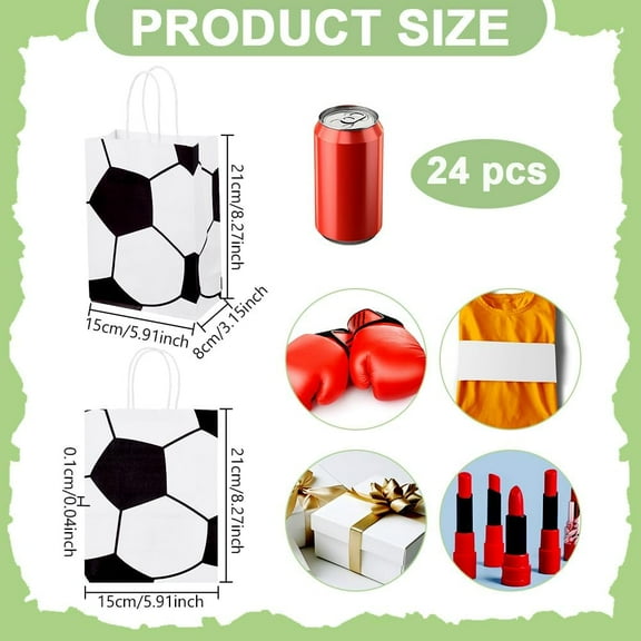 24 Pcs Small Soccer Pattern Gift Bags Soccer Party Favor Paper Bags with Handles Reusable Soccer Goodie Bags Treat Bags for Soccer and Birthday Party Supplies White 8.27x5.91x3.15inch