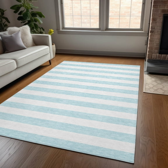 Addison Rugs Chantille Indoor/Outdoor Transitional Stripes Sky Washable Rectangle Rug, 8' x 10'