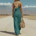 thumbnail image 4 of Linen Jumpsuit for Women Playsuits Wide Leg Dressy Pants Overall Ladies Summer Casual Dungarees Romper with Pockets Green XXL, 4 of 7