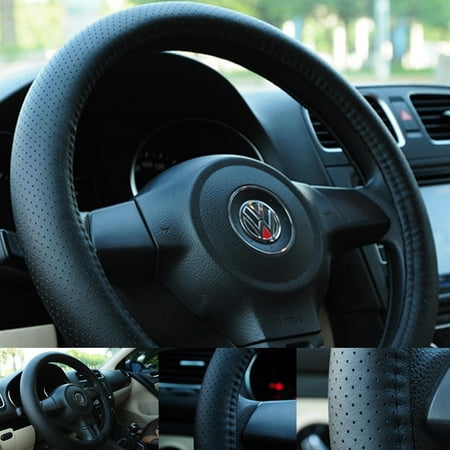 Kenwood Steering Wheel - Genuine Leather Car Steering Wheel Cover 15 inch Odorless Universal Anti Slip for Auto Automotive Interior Accessories Wrap Cover Black