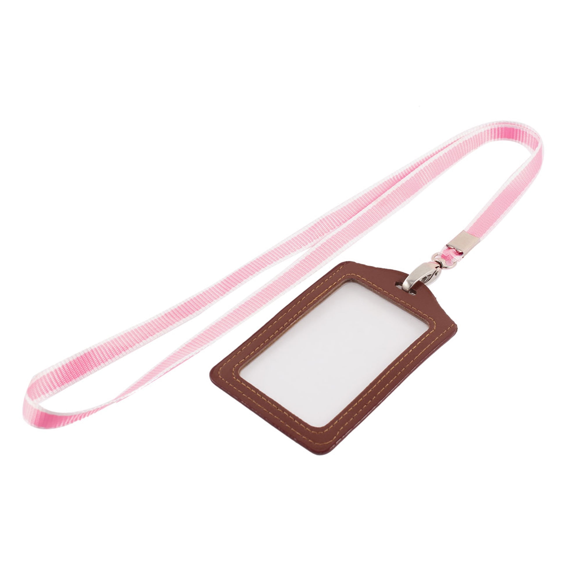 Unique Bargains Lanyard Faux Leather Vertical Office Name ID Card Tag Badge Holder Brown