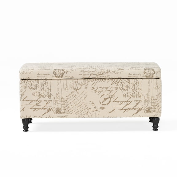 Angelique Parisian Fabric Storage Ottoman, French Script