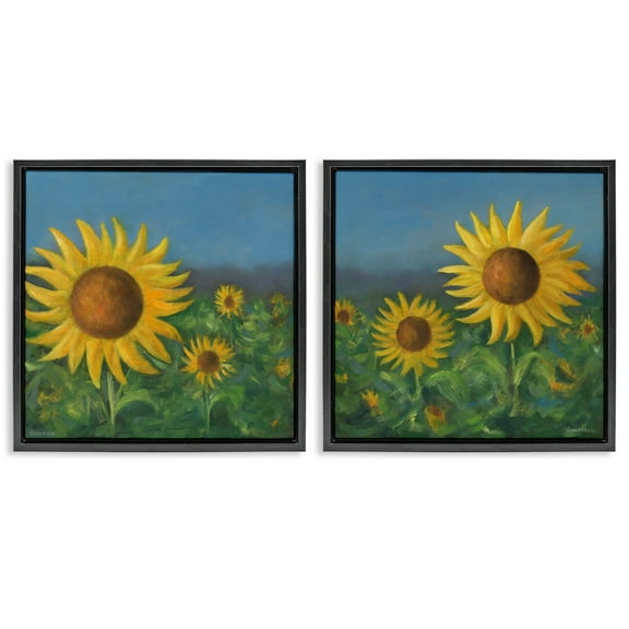 Stupell Industries Gorgeous Sunflower Field Plants & Flowers Painting Black Floater Framed Canvas Art Print Wall Art, 18 x 18, Set of 2