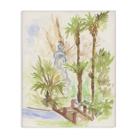 Stupell Industries Bridge over River Abstract Landscape & Nature Painting Wrapped Canvas Art Print Wall Art, 16 x 20