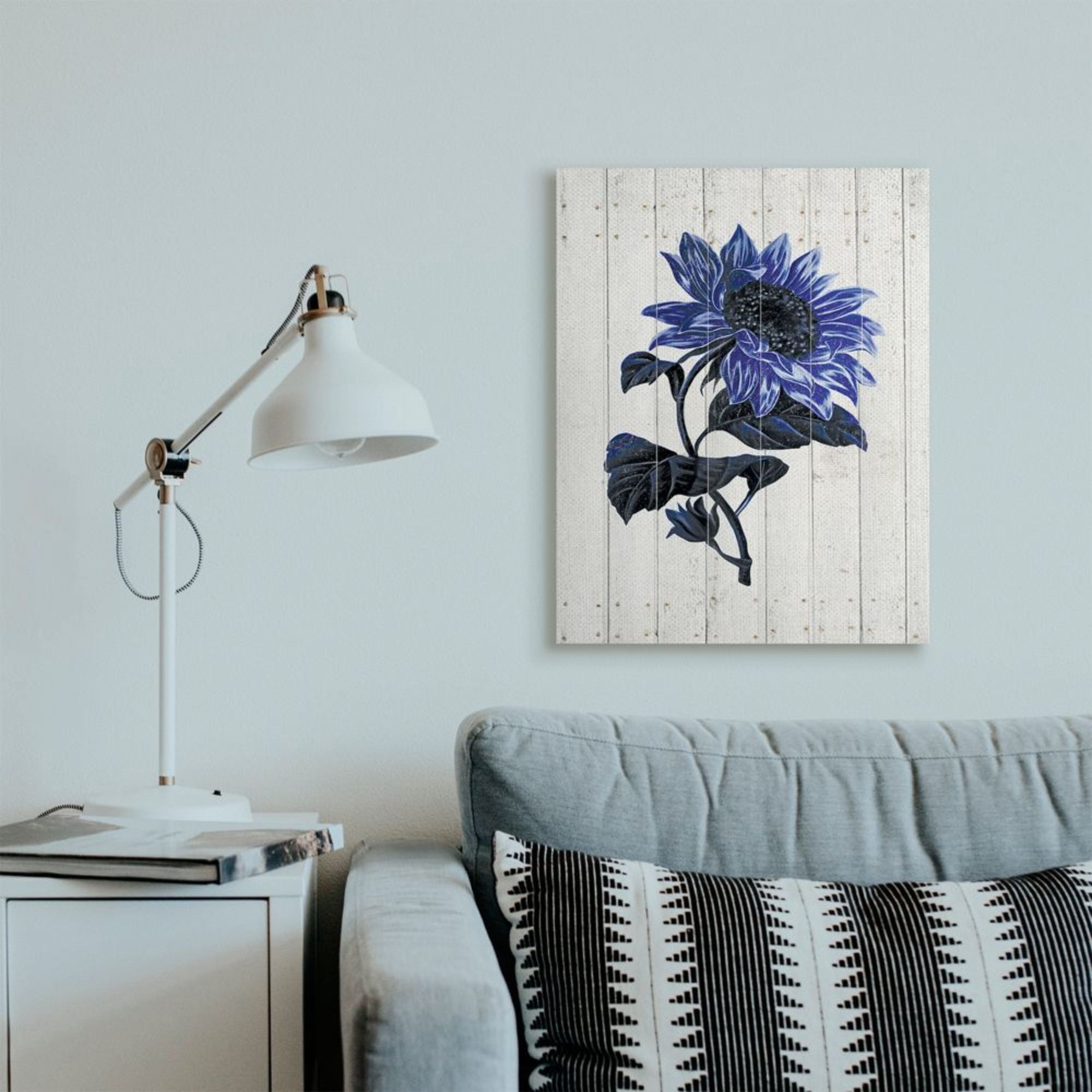 Stupell Industries Blue Sunflower Illustration White Farm Fence Design Design by JG Studios, 24" x 30"