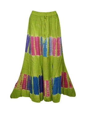 Mogul Womens Green Tie Dye A-Line Gypsy Long Skirt Rayon Summer Style Hippie Chic Boho Maxi Skirts