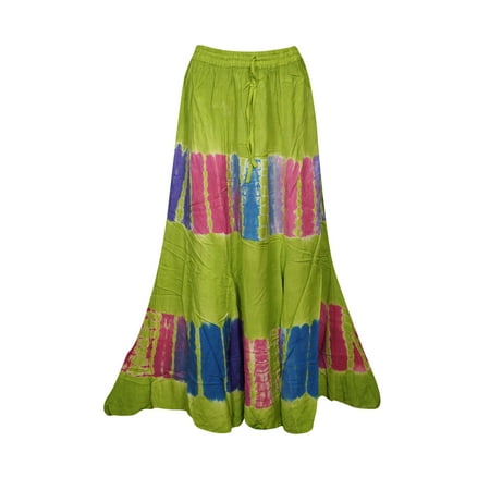 Gypsy Maxi - Mogul Womens Green Tie Dye A-Line Gypsy Long Skirt Rayon Summer Style Hippie Chic Boho Maxi Skirts