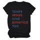 thumbnail image 1 of Camiseta patriótica para mujer del 4 de julio: estampado «Loves America Too», cuello redondo, top informal de verano - S-XXXL, 1 of 3