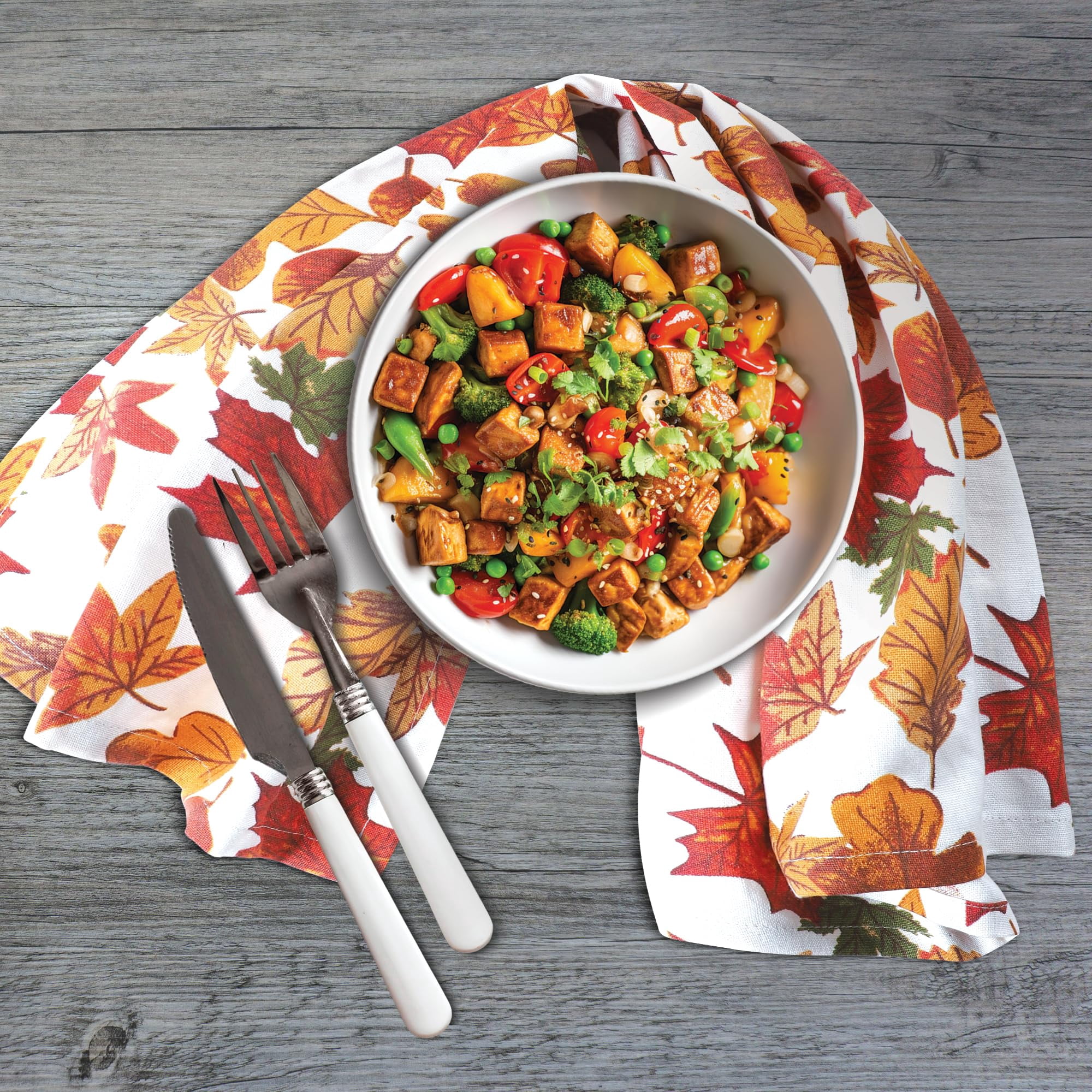Urban Villa Harvest Kitchen Towel Fall Leaf Print Premium Quality100% Cotton Thanks Giving Dish Towels Mitered Corners,(Size: 20X30 Inch) Highly Absorbent Bar Towels & Tea Towels - (Set of 6)