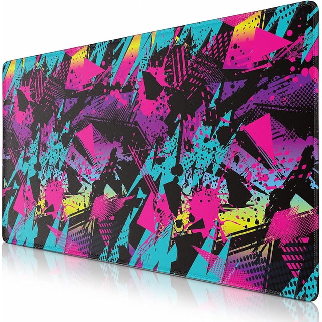 Colorful Geometric XXL Large Gaming Mouse Pad 31.5x15.7 inch Extended Computer Keyboard Mouse Mat NonSlip Base and Stitched Edge for Home Office and Gaming