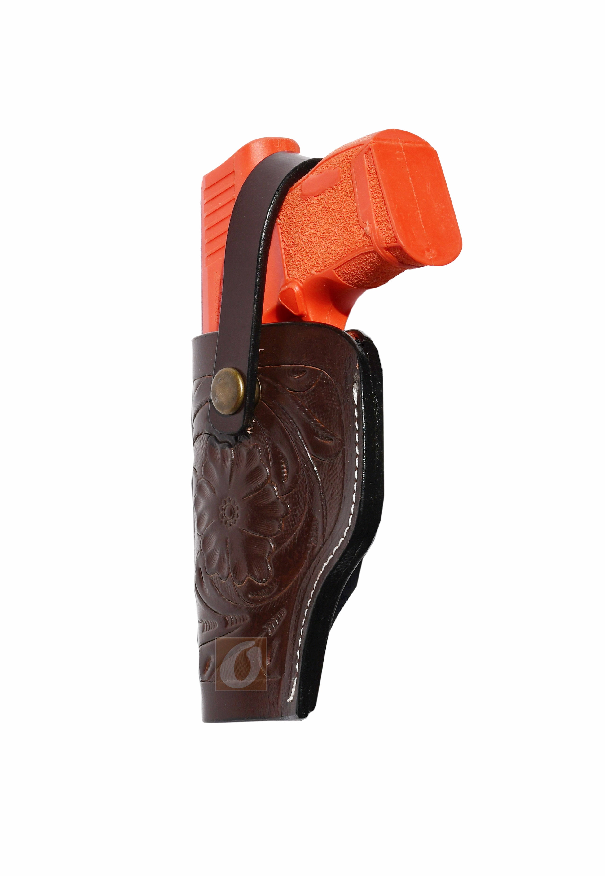 Leather Glock Holster G17 G19 Pistol Western Floral Tooled Brown - Left Hand