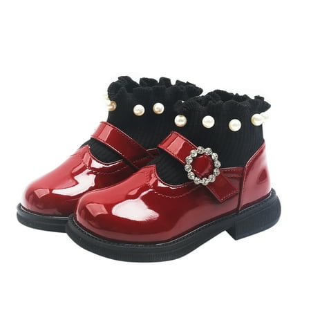 

Children s Girls Pearl Lace Warm Cotton Boots Zipper Kids Leather Shoes Princess Ankle Boots