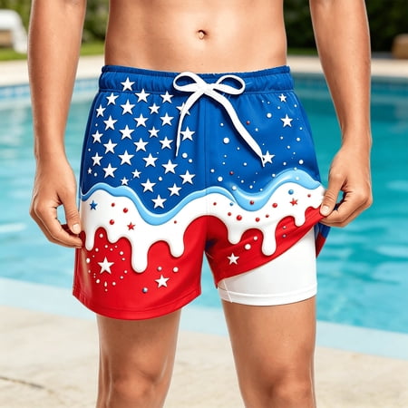 Trendfront Boys Independence Day Swim Trunks 4th of July Ice Cream Print Quick-Dry with Compression Liner Elastic Drawstring Waist Pool