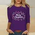 thumbnail image 5 of Christmas Plus Size Shirts for Women 3/4 Length Sleeve Holiday Tops Crew Neck Graphic Printed Festive Tees Outfits (2XL, Purple), 5 of 6