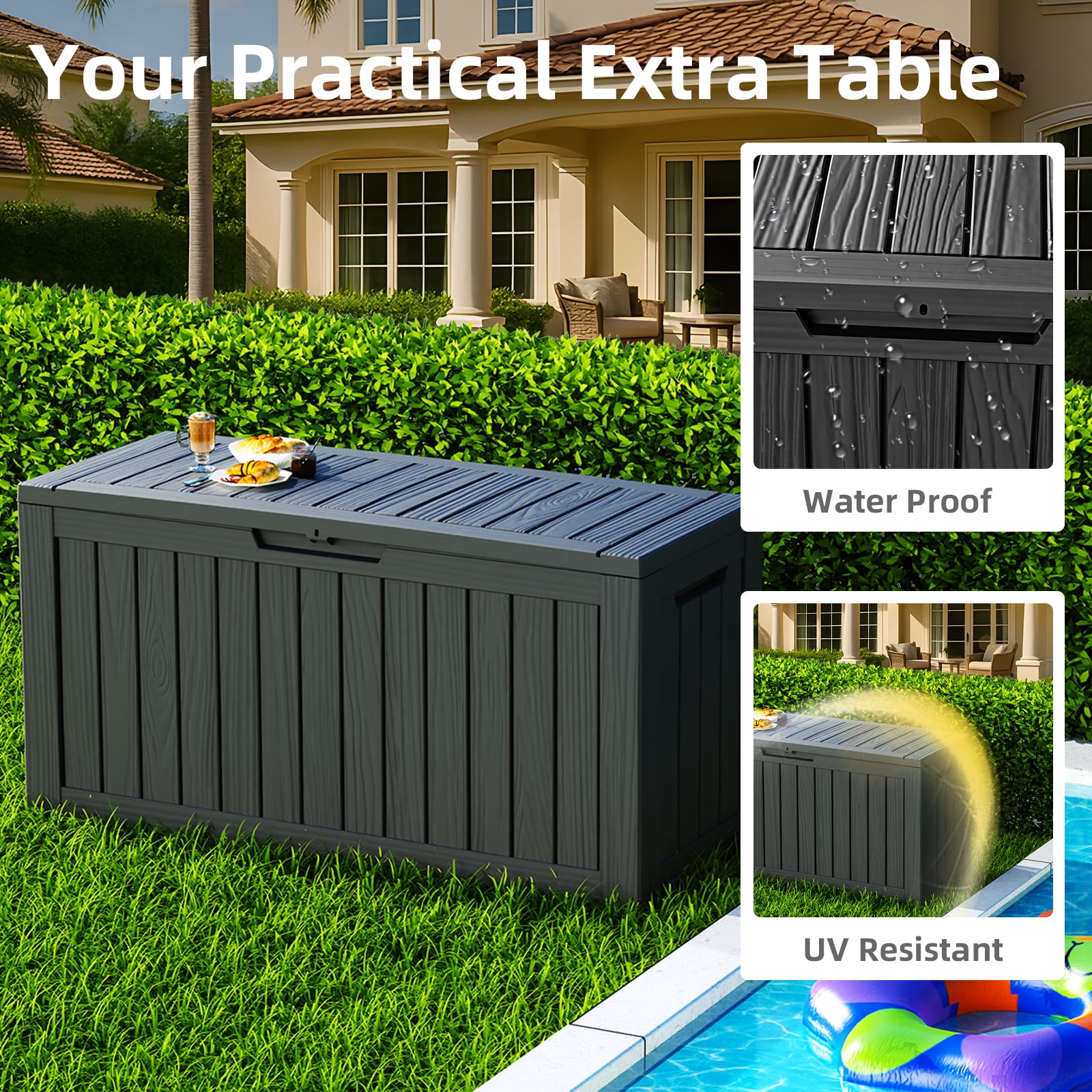EASY UP 75gallon outdoor resin deck box, weather-resistant and lockable with wheels, suitable for storing tools, clothing, and packages; ideal for    gardens, and bedrooms (black).Father's Day Gift