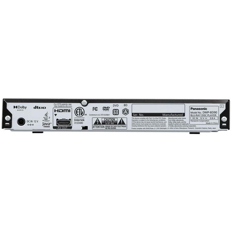 muy agradable celos Península Panasonic Blu Ray DVD Player with Full HD Picture Quality and Hi-Res Dolby  Digital Sound DMP-BD90P-K - Walmart.com