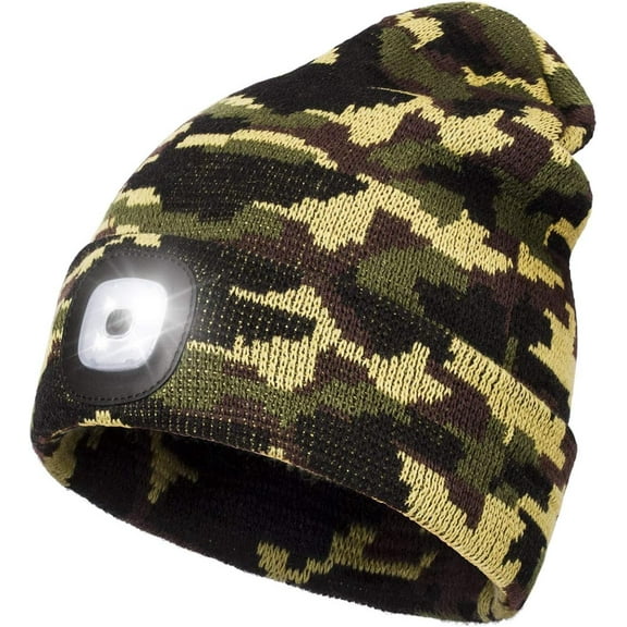 Rechargeable LED Beanie Hat with 4 Lights - Unisex Winter Knit Cap with USB Flashlight for Men and Women