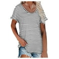 thumbnail image 1 of Pompotops Femmes Été Fasci Manches Courtes Col Rond Couleur Unie Casual T-Shirt Tops, 1 of 9