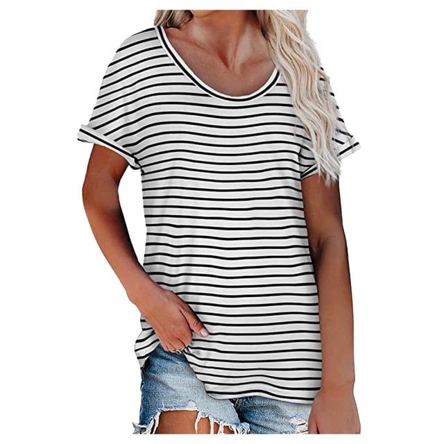 Pompotops Womens Summer Fasion Short Sleeve Round Neck Solid Color Casual T Shirt Tops