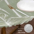 thumbnail image 5 of Tropical Bloom Silhouettes Fitted Tablecloth with Elastic Edged, Round Table Cloth for Dining Table, Green Palm Leaf Waterproof Oil Proof Table Cover for Indoor Outdoor 55"-60", 5 of 9