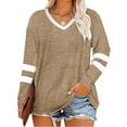 thumbnail image 4 of Spring Fall Women's Long Sleeve V-neck Casual Shirt Stripe Sleeve Loose Plus Size Tops, 4 of 5