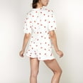 thumbnail image 6 of Women's Heart Print Satin Pajama Set with Short Sleeve Crew Neck Top and Ruffle Trim Lounge Shorts - Small, White, 6 of 7