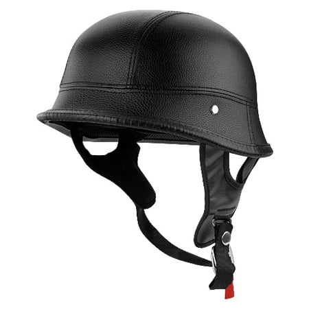 German Style Motorcycle Half Helmet Black Leather