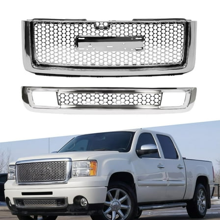 ONEPI Chrome Front Grill Lower Grill Kit Compatible with GMC Sierra 1500 2007 2008 2009 2010 2011 2012 2013 Models, No Emblem
