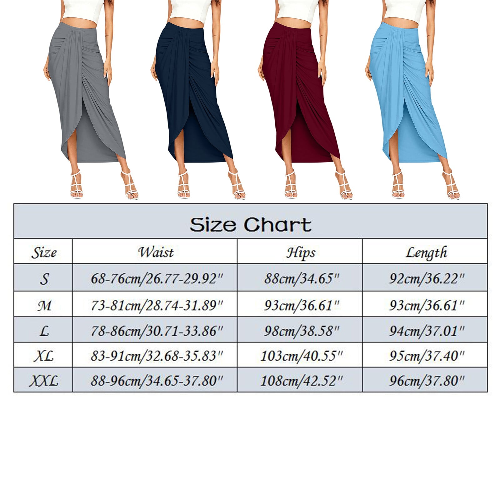 YUHAOTIN Female Womens Skirts Long Spring Womens Solid Draped Slit High Elastic Waist Casual Skirt Wrap Waist Asymmetrical Skirt Plaid Skirt Plus Size Blue Long Skirts for Women Summer Plus Size