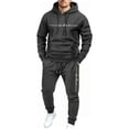 thumbnail image 2 of Babcutegg Mens Letter Print Outfit 2-Piece Hooded Sweathsirt and Jogger Sweatpants Loose Casual Set Dark Gray Size L, 2 of 7