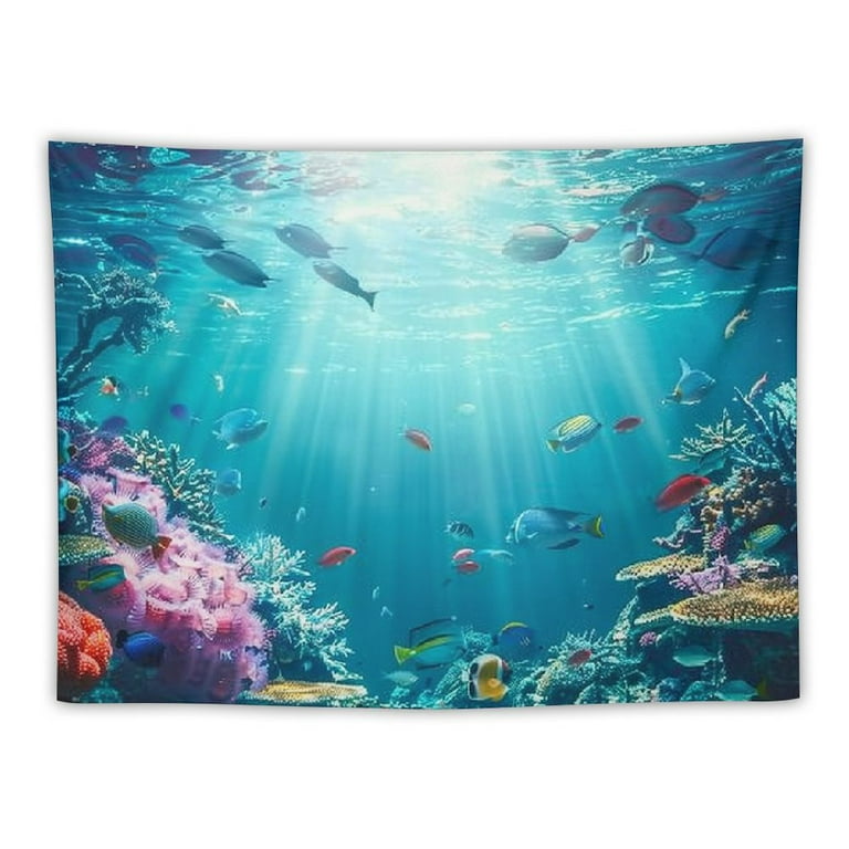 BCIIG Underwater World Tapestry Blue Ocean Wall Hanging Under the Sea Coral Reef Wall Tapestry Tropical Fish Tank Undersea Tapestries Marine Wall Art for Bedroom Living Room Dorm Decor Walmart