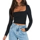 thumbnail image 1 of Camiseta Pivanzore de manga larga con cuello cuadrado para mujer, color negro, 1 of 6