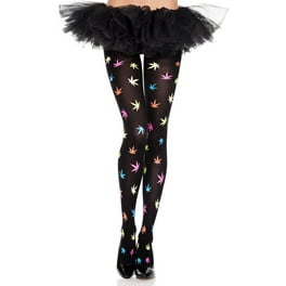 Music Legs Women's Women's Leaf print thigh hi with striped Music Legs Women's Women's Leaf print thigh hi with striped