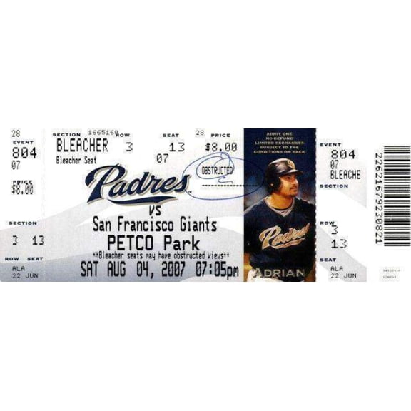 Barry Bonds Home Run 755 Ties Hank Aaron 2007 SF Giants Padres ticket