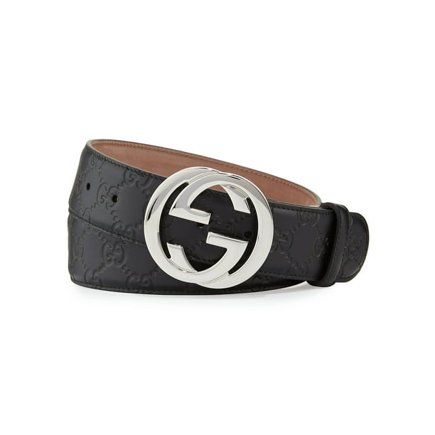 Tanke Udholdenhed vigtigste Gucci Men's Black Leather Interlocking Shiny Silver Logo Buckle Belt 110 -  Walmart.com