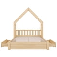 thumbnail image 5 of Harper & Bright Designs Queen Size House Platform Bed with 2 Storage Drawers, Wood Kids Bed Frame with Guardrail, Natural, 5 of 11