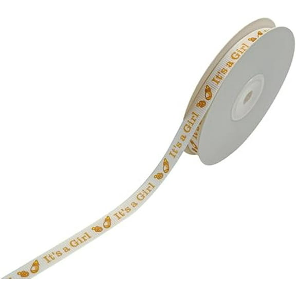 3/8" X 25 Yard "It's a Girl" Printed Baby Shower Grosgrain Ribbon Gender Reveal Party Birthday Decoration for Games, Gifts, Pacifier Favors (Tan)