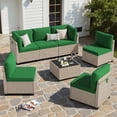 thumbnail image 2 of STARY 7 Pieces Rattan Outdoor Conversation Set, Patio Sectional Furniture Set with Glass Coffee Table, Green, 2 of 9