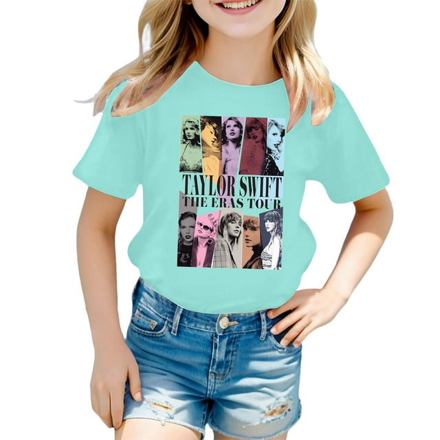 Dpytoraw T-Shirts à Manches Courtes et Col Rond pour Filles, Imprimé 5 Couleurs, Taille 6-7 Ans