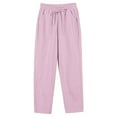 thumbnail image 4 of MIXUE Linen Pants Women Solid Color Straight Leg Elastic Drawstring Casual With Pockets Summer Beach Trousers Womens Pants Streetwear,Pink,XL, 4 of 5